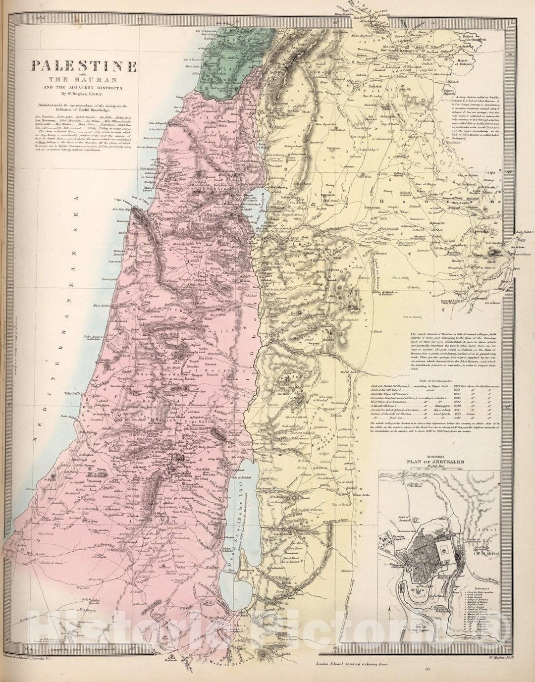 Historic Map : Palestine with the Hauran and the Ancient Districts. (inset) (Modern) Plan of Jerusalem., 1865, Vintage Wall Art