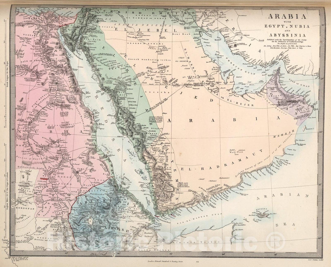 Historic Map : Arabia with Egypt, Nubia, and Abyssinia., 1865, Vintage Wall Art