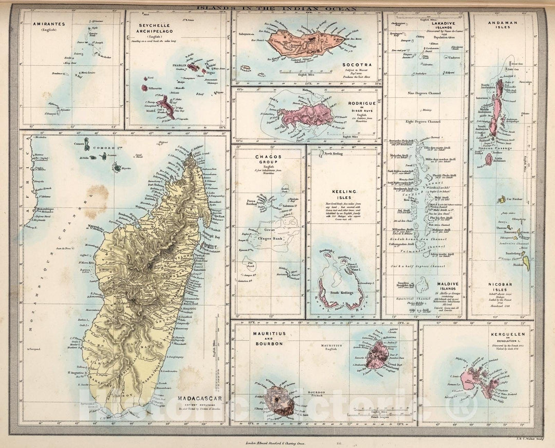 Historic Map : Islands in the Indian Oceans., 1865, Vintage Wall Art