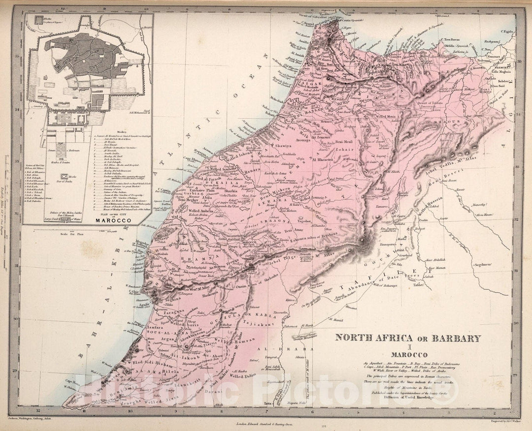 Historic Map : North Africa or Barbary I, Morocco., 1865, Vintage Wall Art