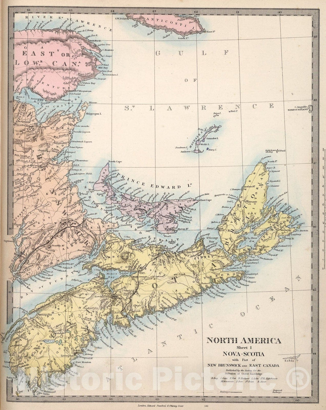 Historic Map : North America Sheet I. Nova Scotia with Part of New Brunswick and East Canada., 1865, Vintage Wall Art