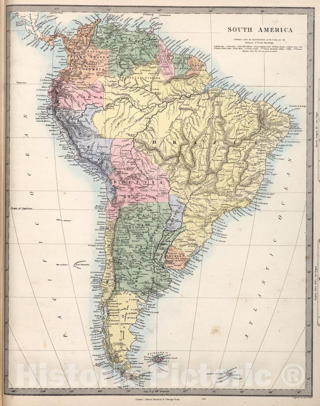 Historic Map : South America., 1865, Vintage Wall Art