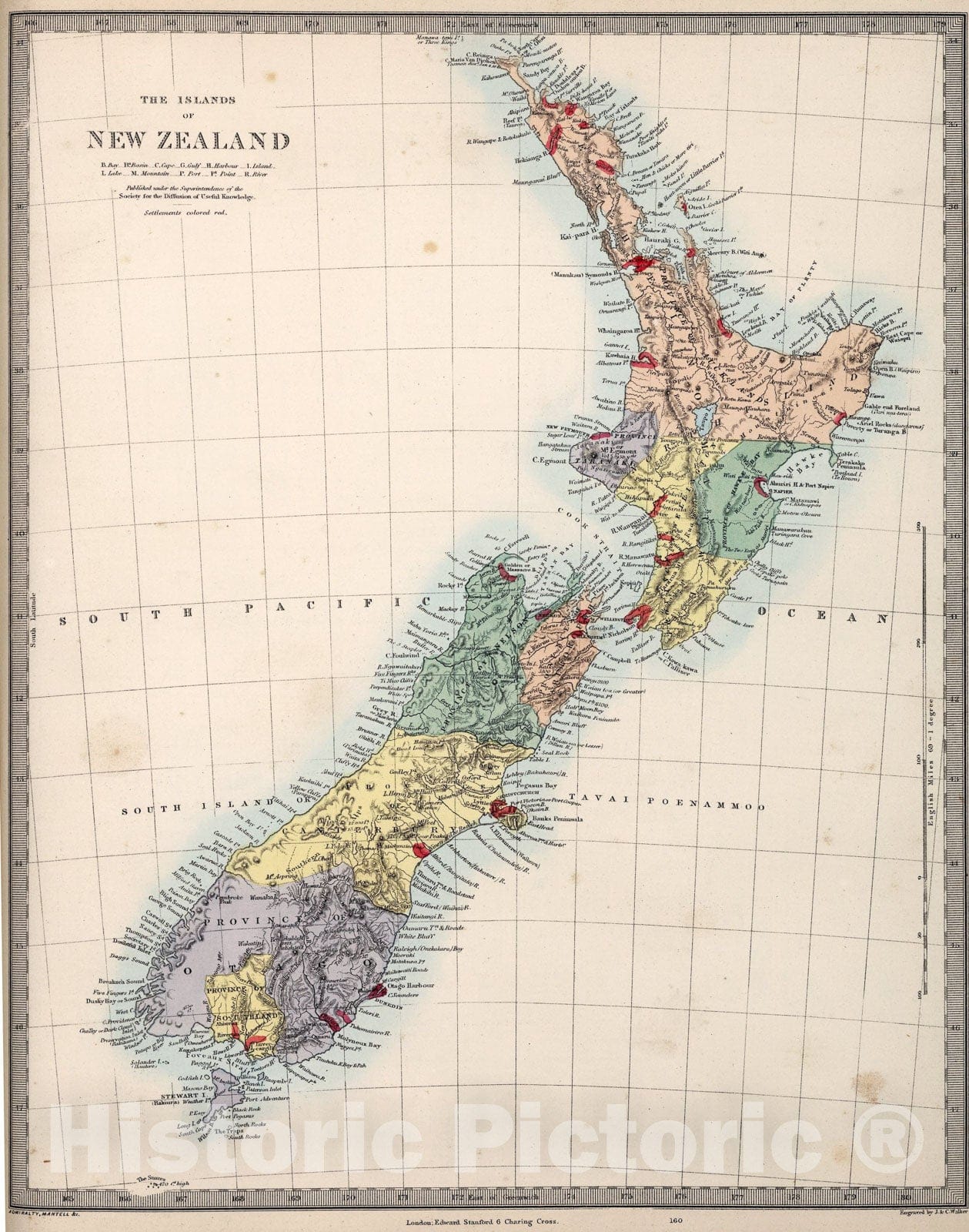 Historic Map : New Zealand., 1865, Vintage Wall Art