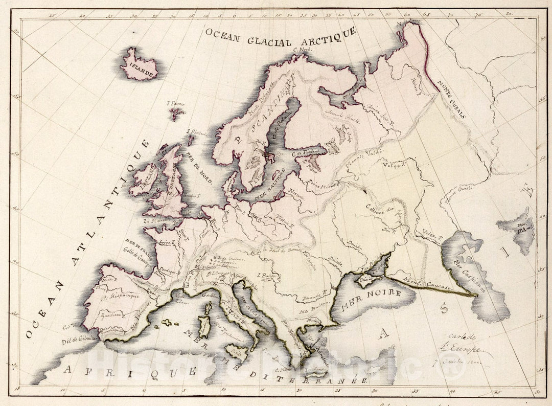 Historic Map : Carte de l' Europe. seven October, 1844, 1844, Vintage Wall Art