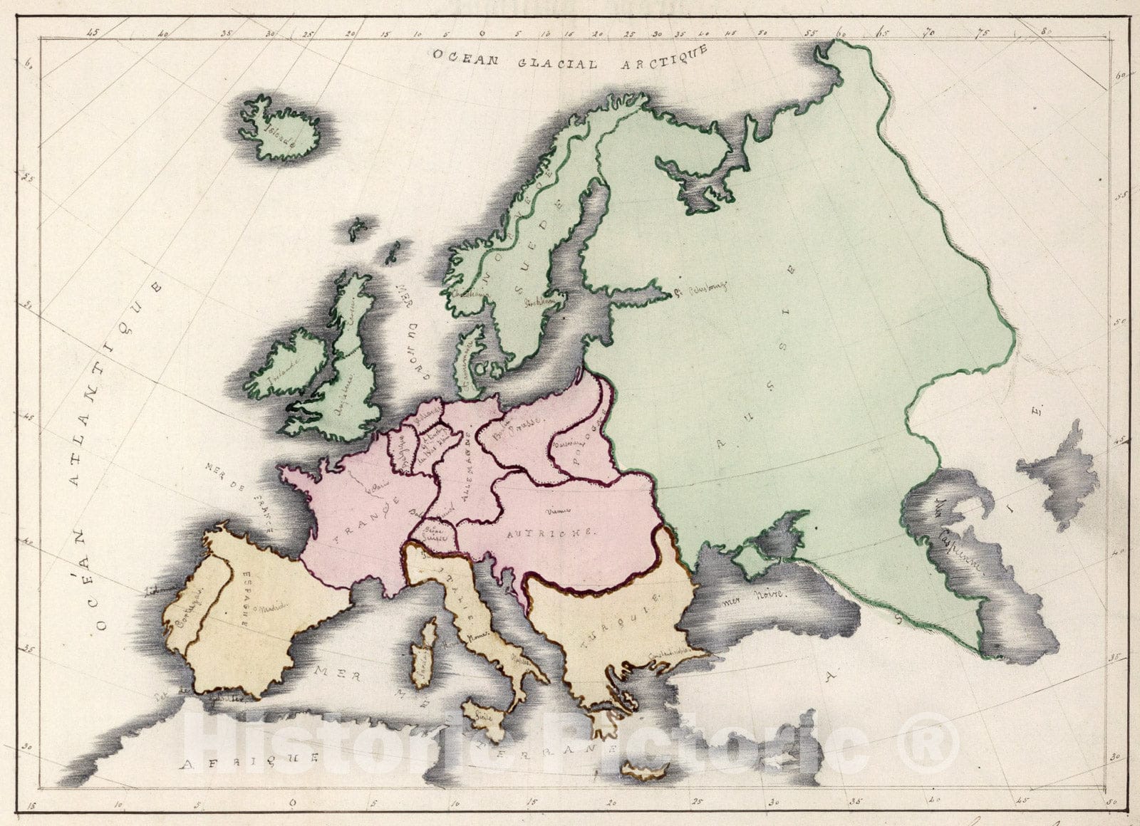 Historic Map : Map of Europe, 1844, Vintage Wall Art