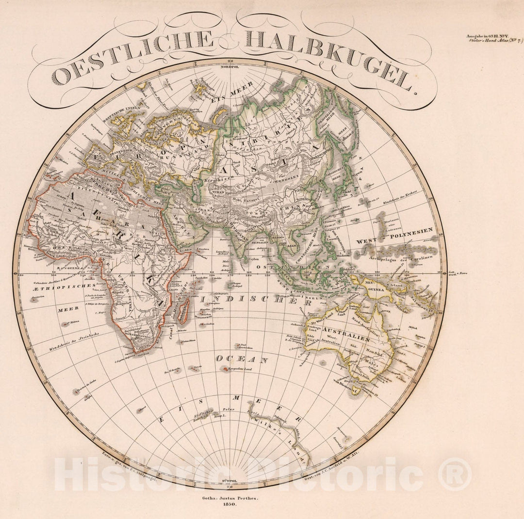 Historic Map : Oestliche Halbkugel. (Eastern Hemisphere)., 1850, Vintage Wall Art