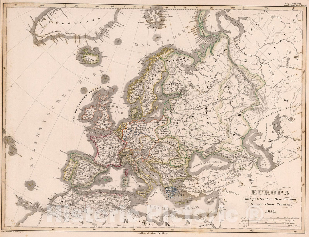 Historic Map : Europa. (Europe}., 1851, Vintage Wall Art