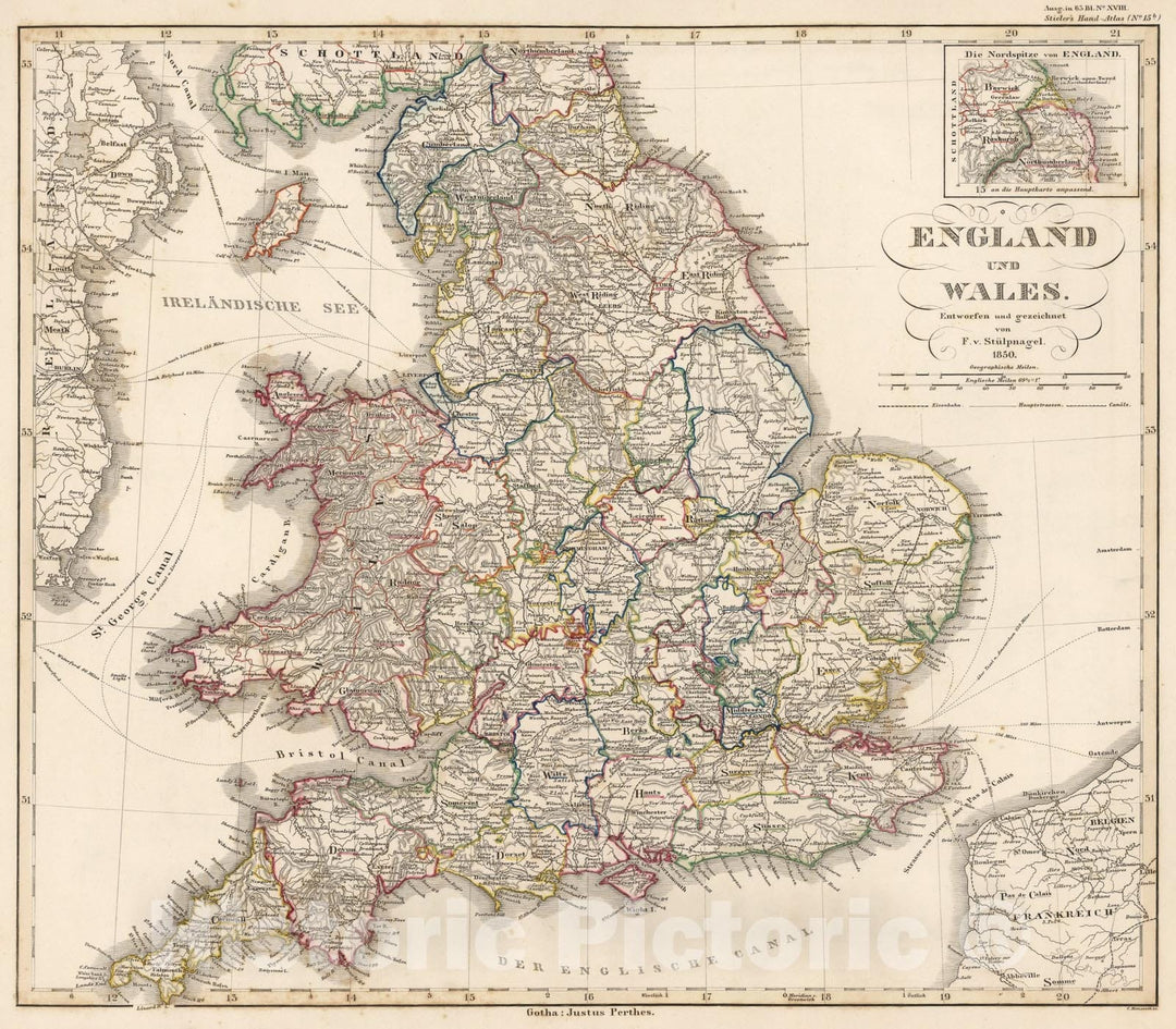 Historic Map : England und Wales. (England and Wales)., 1850, Vintage Wall Art