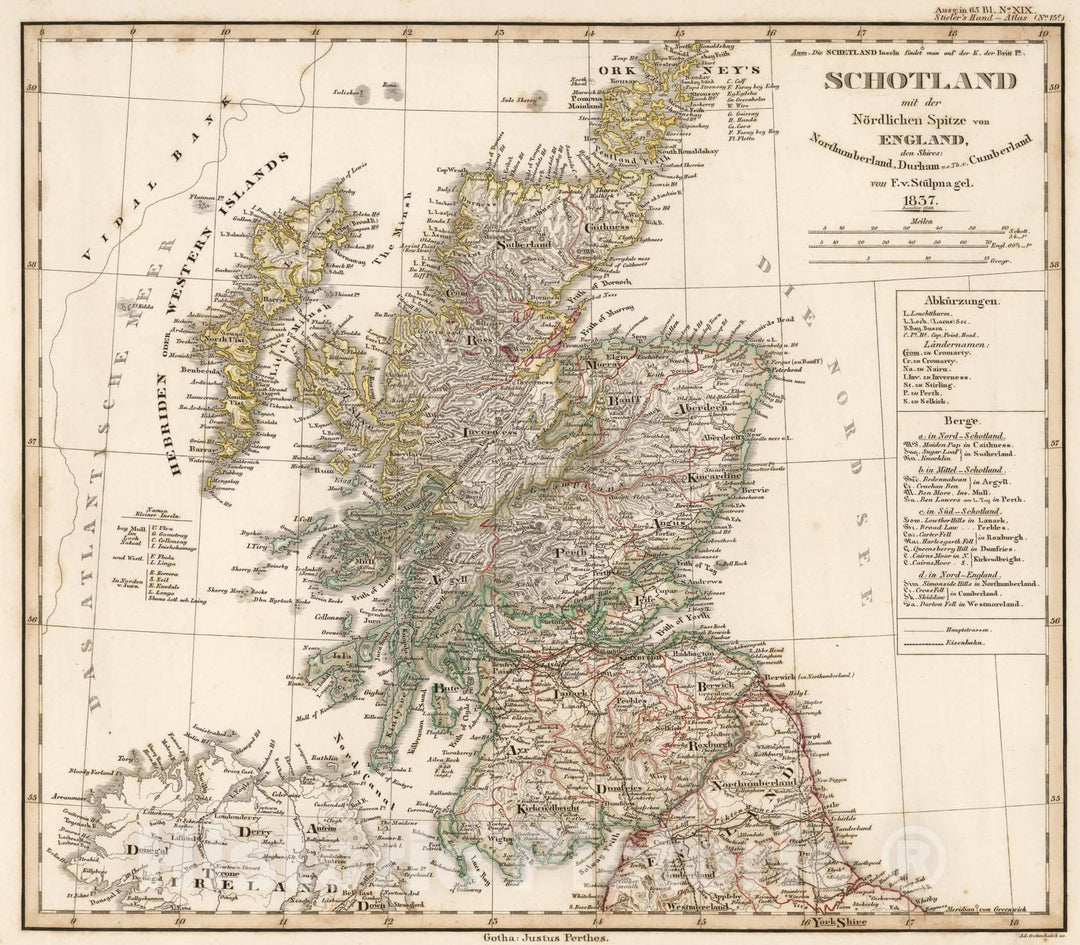 Historic Map : Schotland. (Scotland)., 1850, Vintage Wall Art