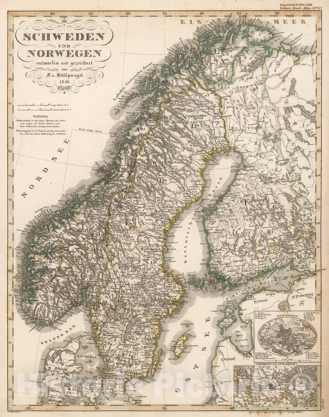 Historic Map : Schweden und Norwegen. (Sweden and Norway)., 1851, Vintage Wall Art