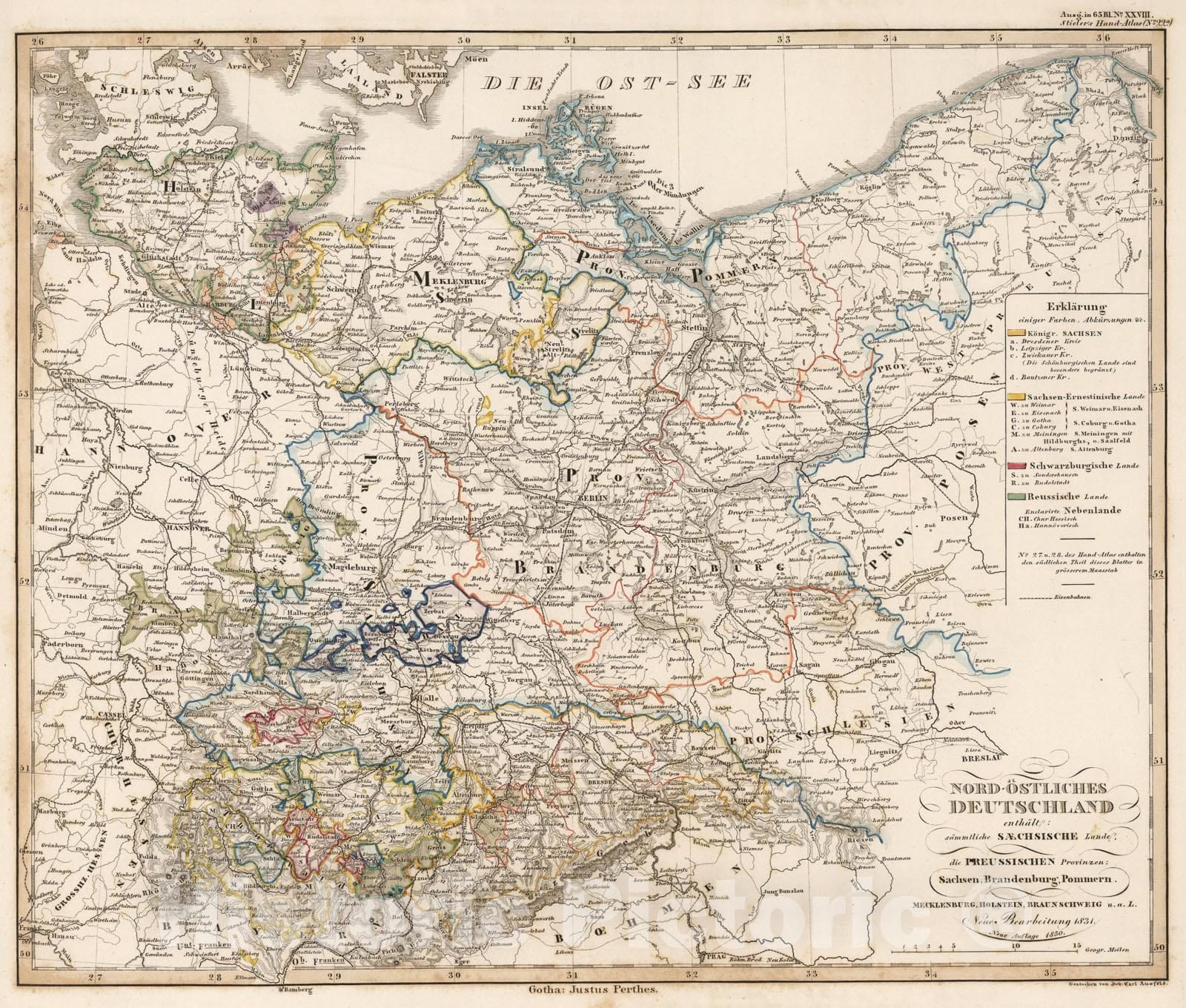 Historic Map : Nord-Ostliches Deutschland. (Northeast Germany)., 1850, Vintage Wall Art