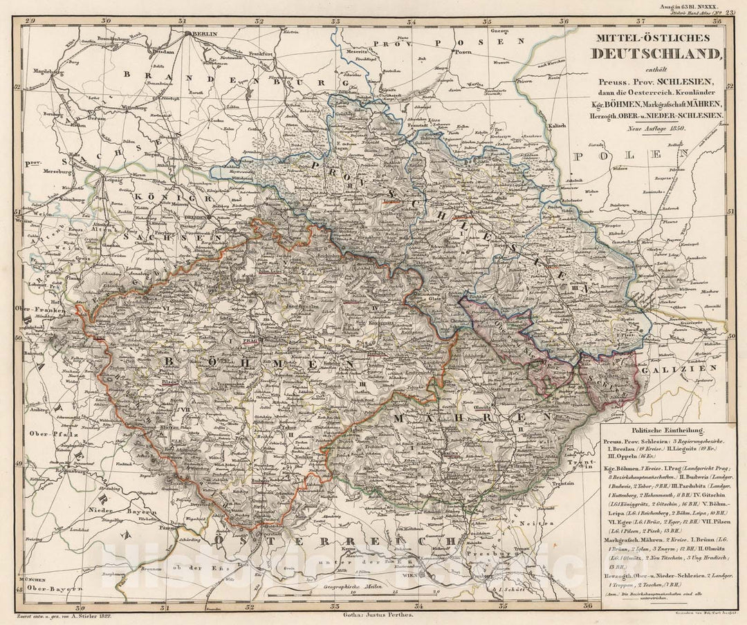 Historic Map : Mittel-Ostliches Deutschland. (East Central Germany)., 1850, Vintage Wall Art