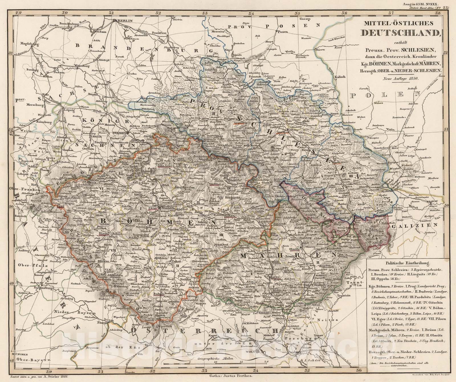 Historic Map : Mittel-Ostliches Deutschland. (East Central Germany)., 1850, Vintage Wall Art