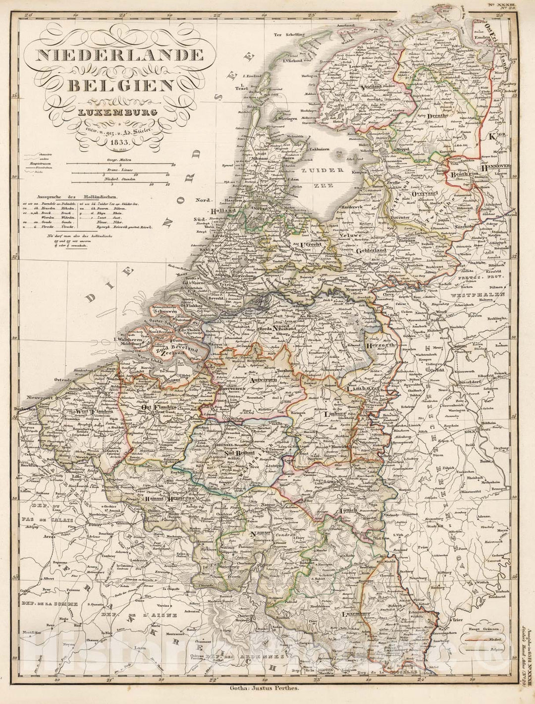 Historic Map : Niederlande, Belgien, Luxemburg. (Netherlands, Belgium, Luxemburg)., 1850, Vintage Wall Art