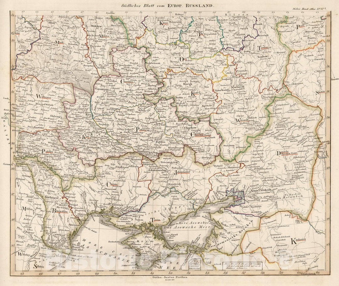 Historic Map : Sudliches Blatt vom Europ. Russland. (Southern Russia in Europe)., 1851, Vintage Wall Art