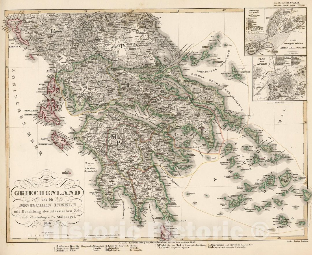 Historic Map : Griechenland und die Jonischen Inseln .... (Greece)., 1850, Vintage Wall Art