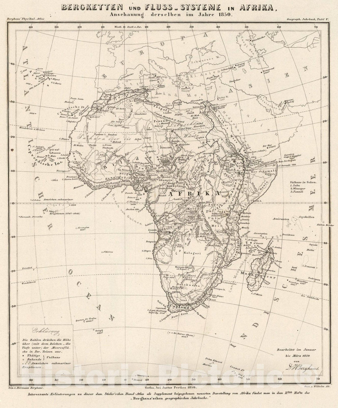 Historic Map : Berketten und Fluss_Systeme in Africa. (Hydrography of Africa)., 1850, Vintage Wall Art