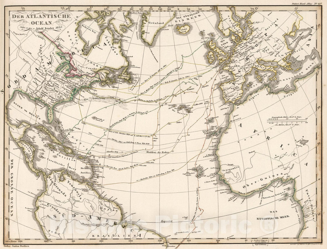 Historic Map : Der Atlantische Ocean. (Atlantic)., 1850, Vintage Wall Art