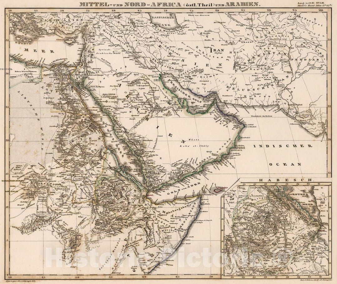 Historic Map : Mittel - und Nord-Afrika. (North and Central Africa, Arabian Peninsula). Habesch (Ethiopia and Eritrea)., 1851, Vintage Wall Art