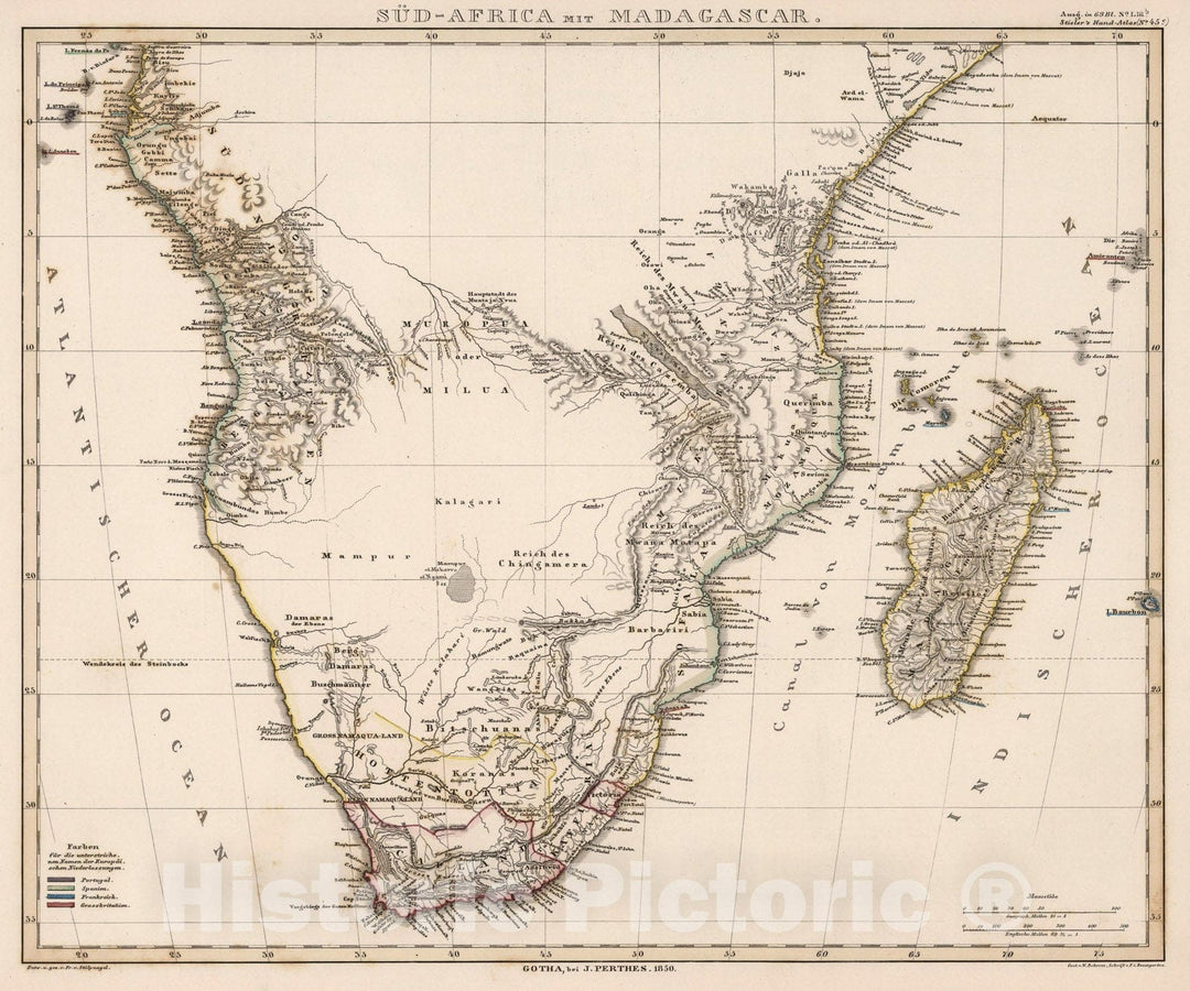 Historic Map : Sud-Africa (Southern Africa) mit Madagascar., 1850, Vintage Wall Art