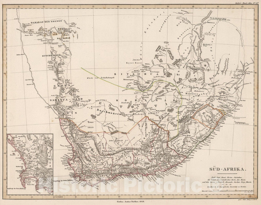 Historic Map : Sud-Afrika (South Africa)., 1848, Vintage Wall Art