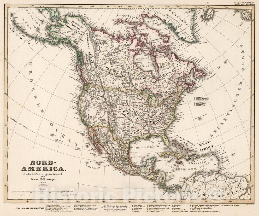 Historic Map : Nord-Amerika (North America)., 1851, Vintage Wall Art