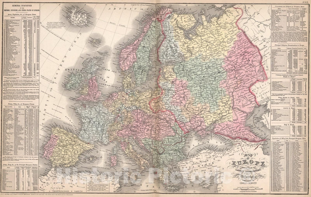 Historic Map : Map of Europe, 1857, Vintage Wall Art