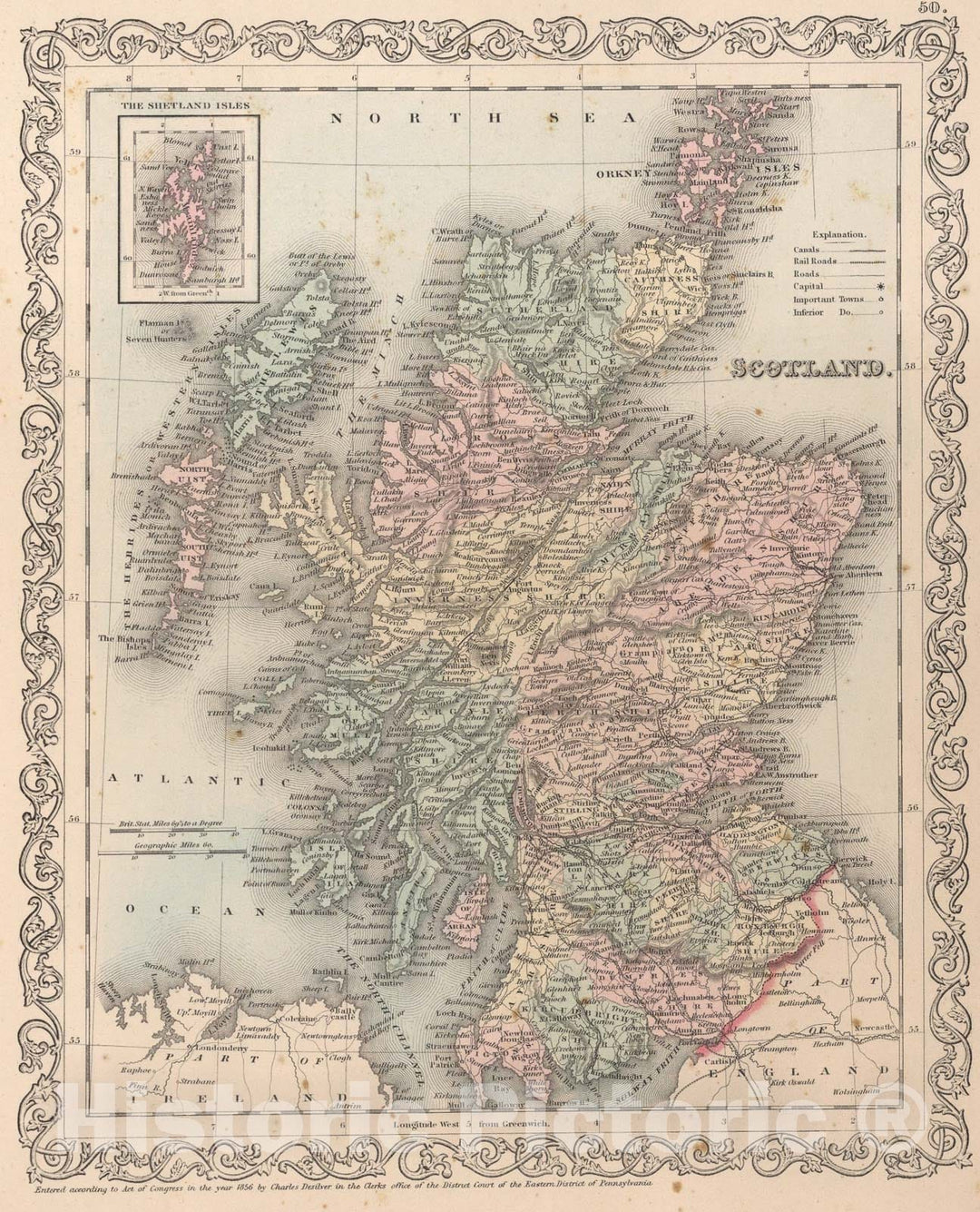 Historic Map : Scotland, 1857, Vintage Wall Art