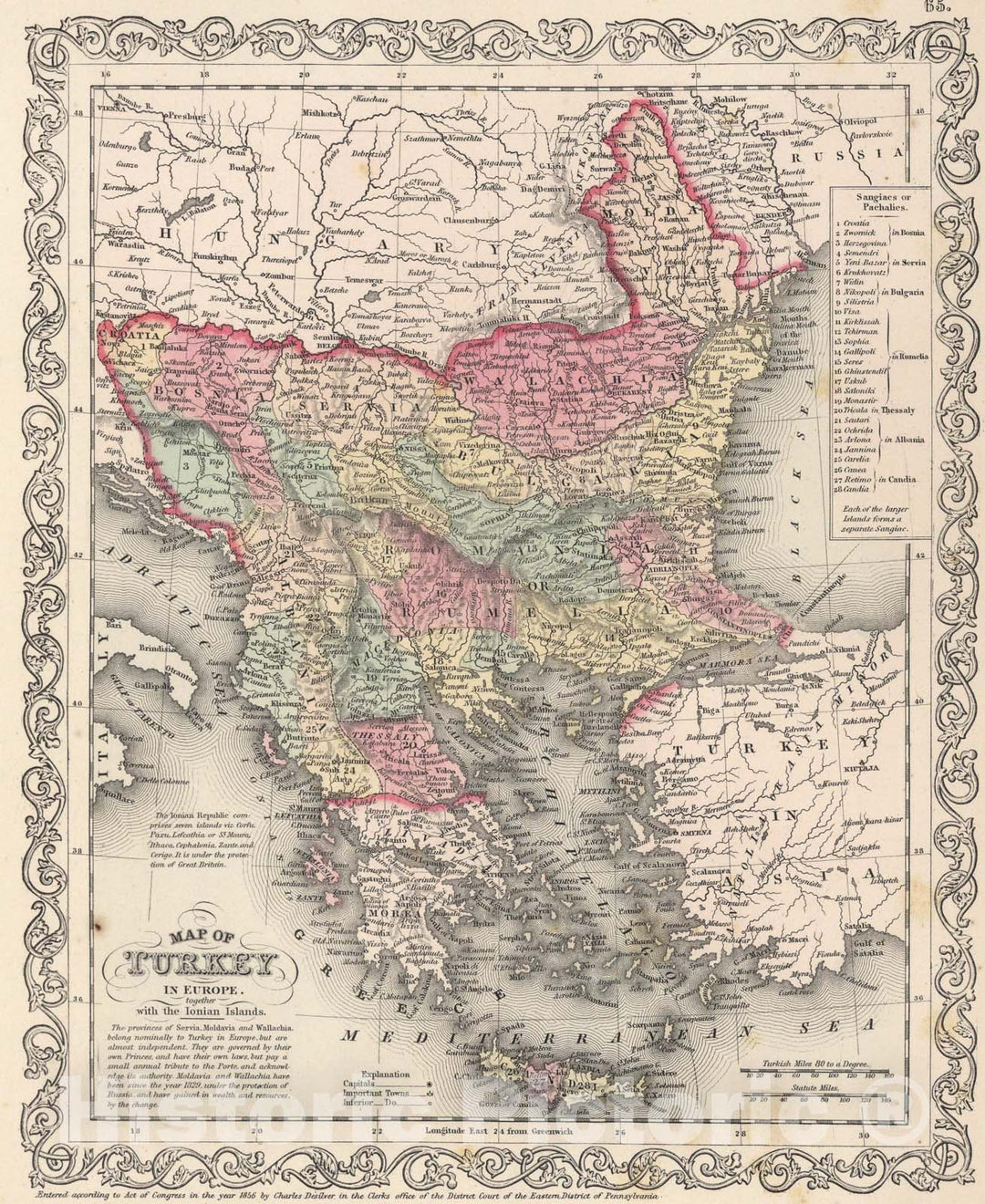 Historic Map : Map of Turkey in Europe, 1857, Vintage Wall Art