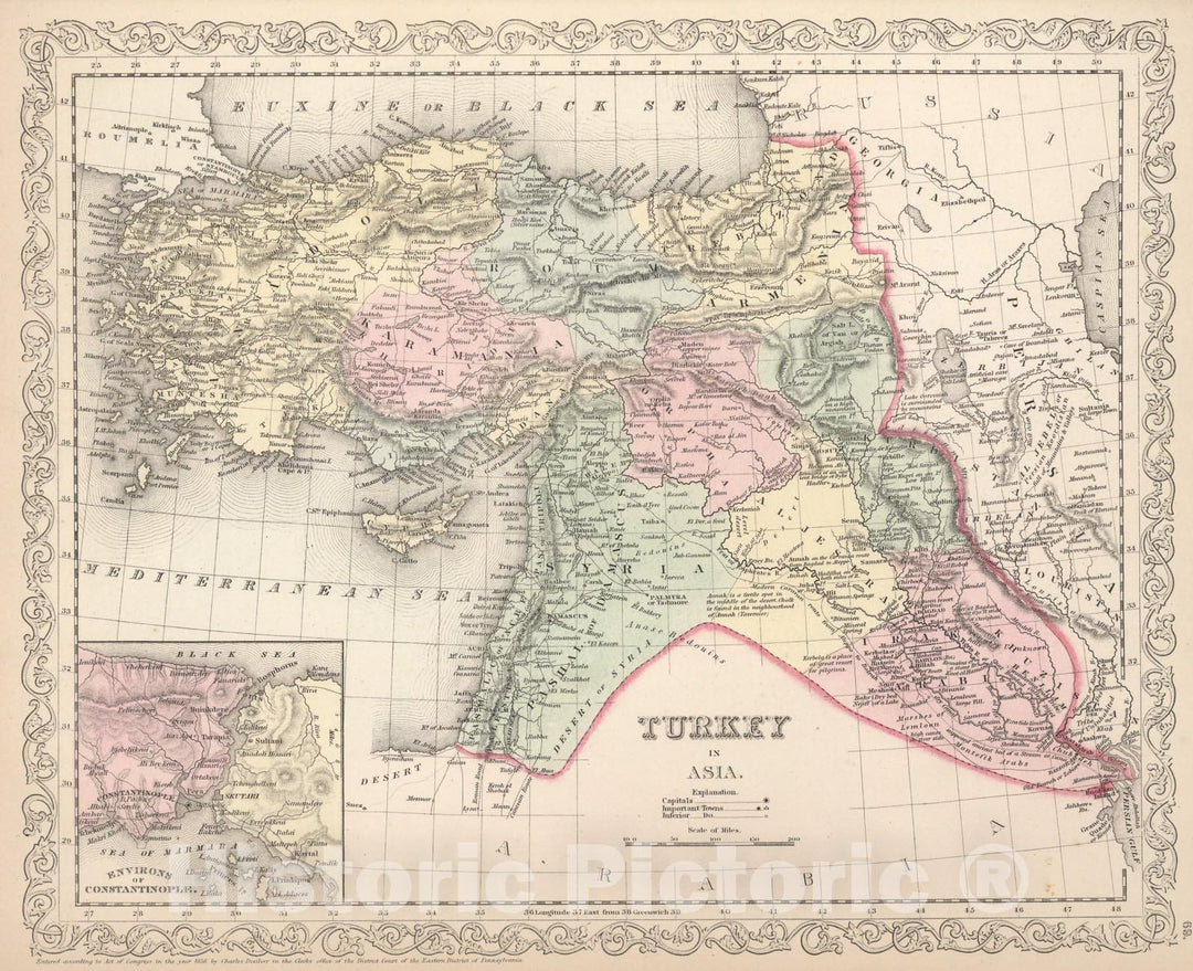 Historic Map : Turkey in Asia, 1857, Vintage Wall Art