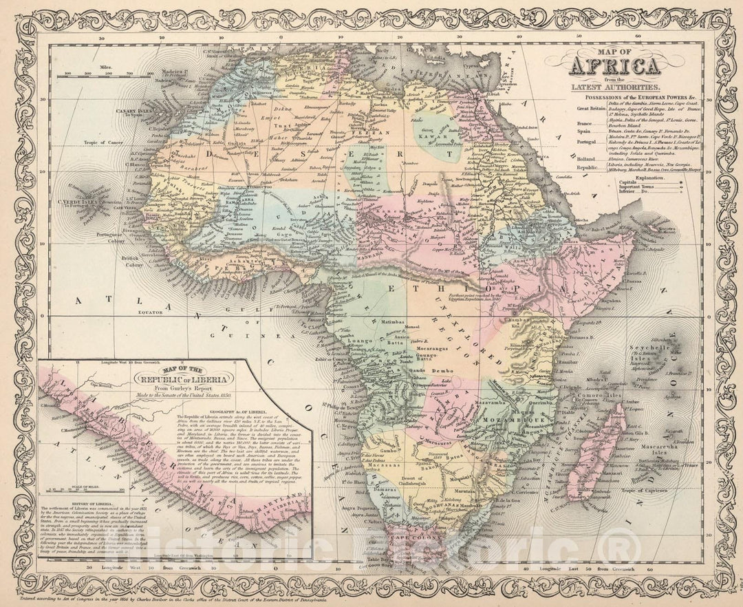 Historic Map : Africa, 1857, Vintage Wall Art