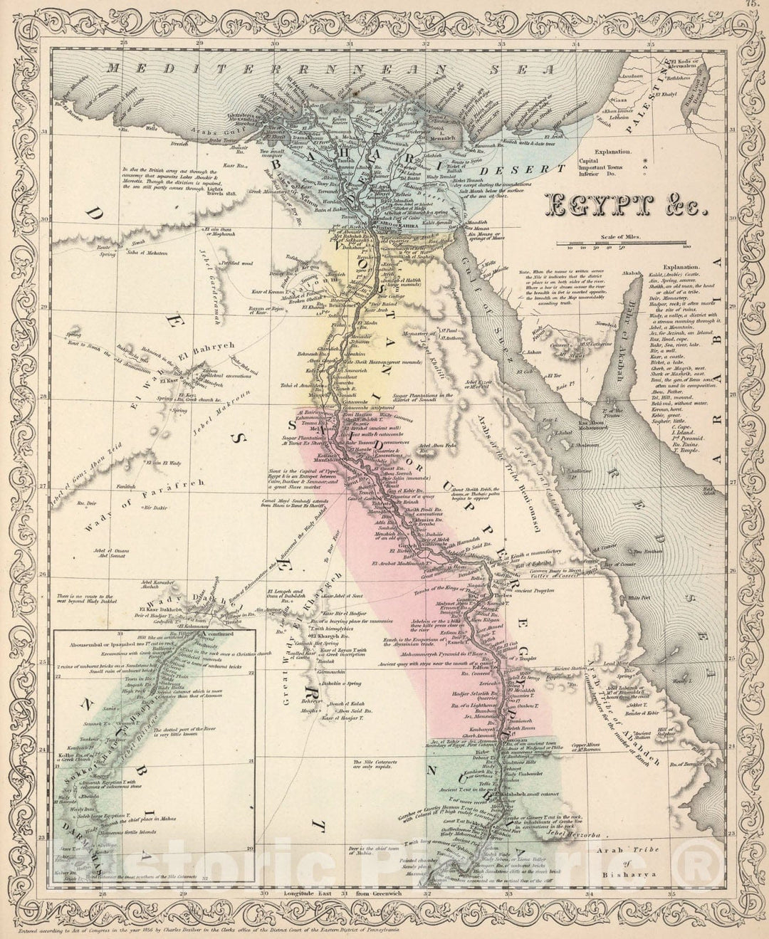 Historic Map : Egypt, 1857, Vintage Wall Art