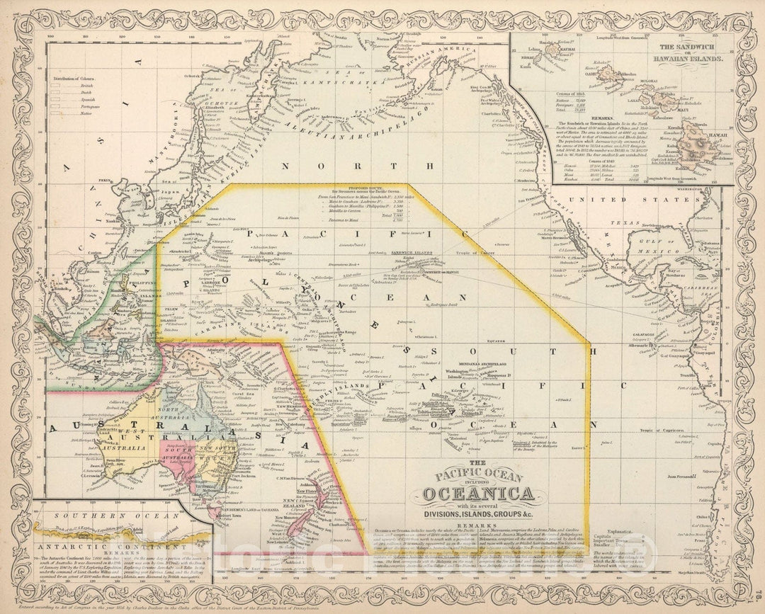 Historic Map : Pacific Ocean, 1857, Vintage Wall Art