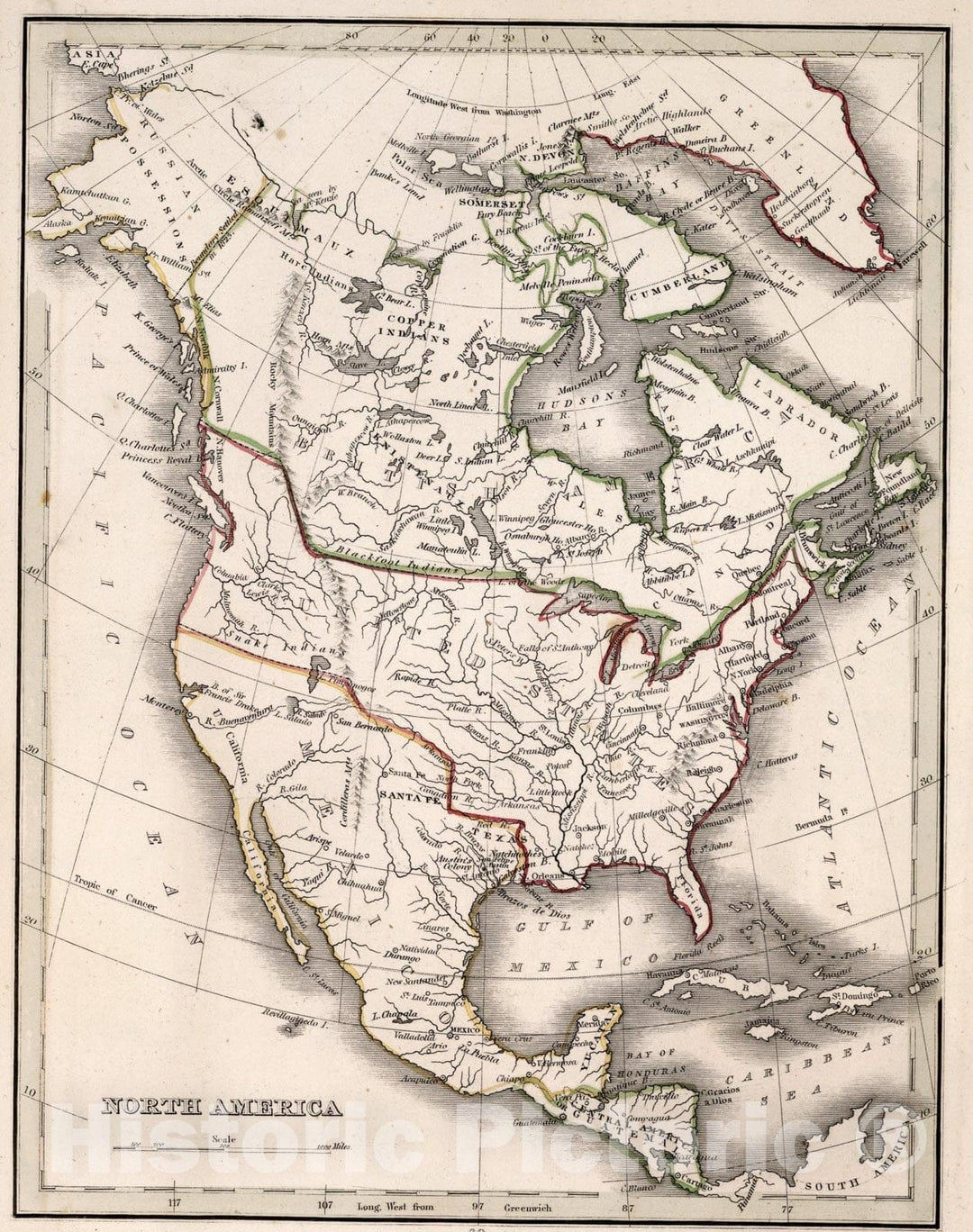 Historic Map : North America, 1838, Vintage Wall Art