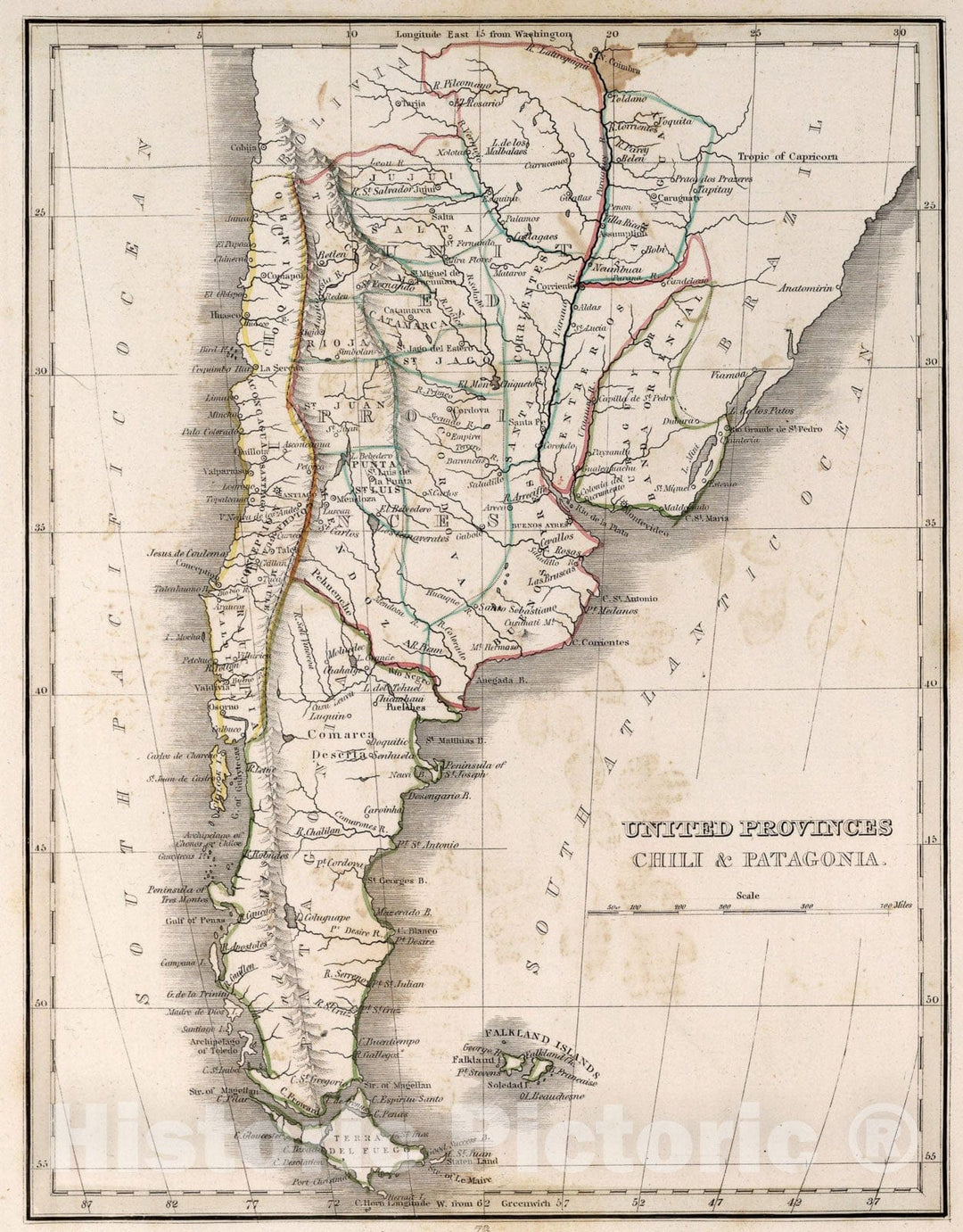 Historic Map : United Provinces : Chile & Patagonia, 1838, Vintage Wall Art