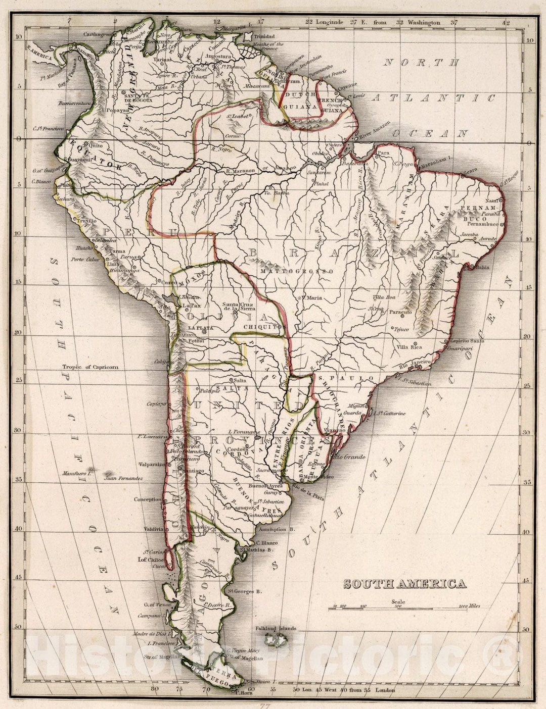 Historic Map : South America, 1838, Vintage Wall Art