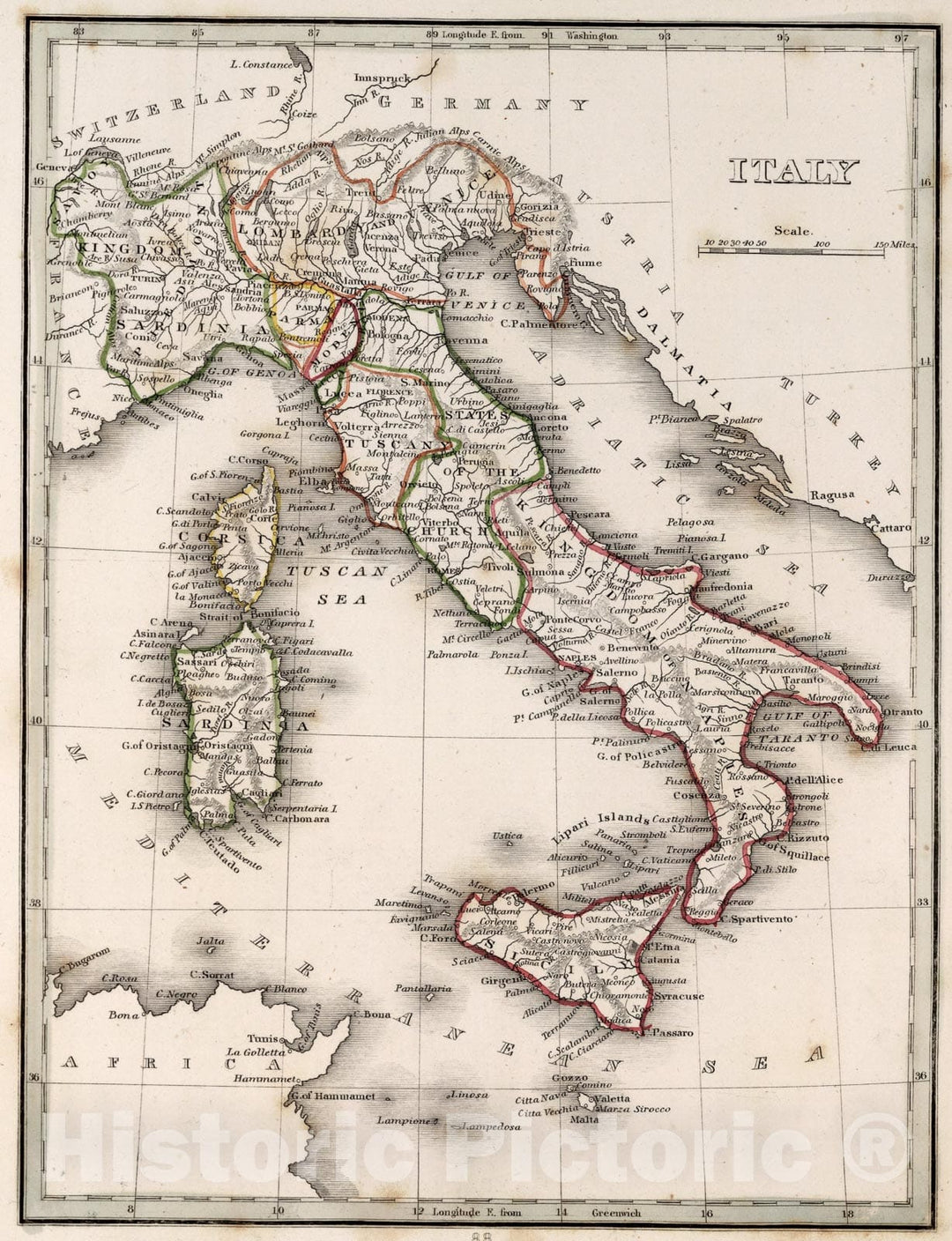 Historic Map : Italy, 1838, Vintage Wall Art