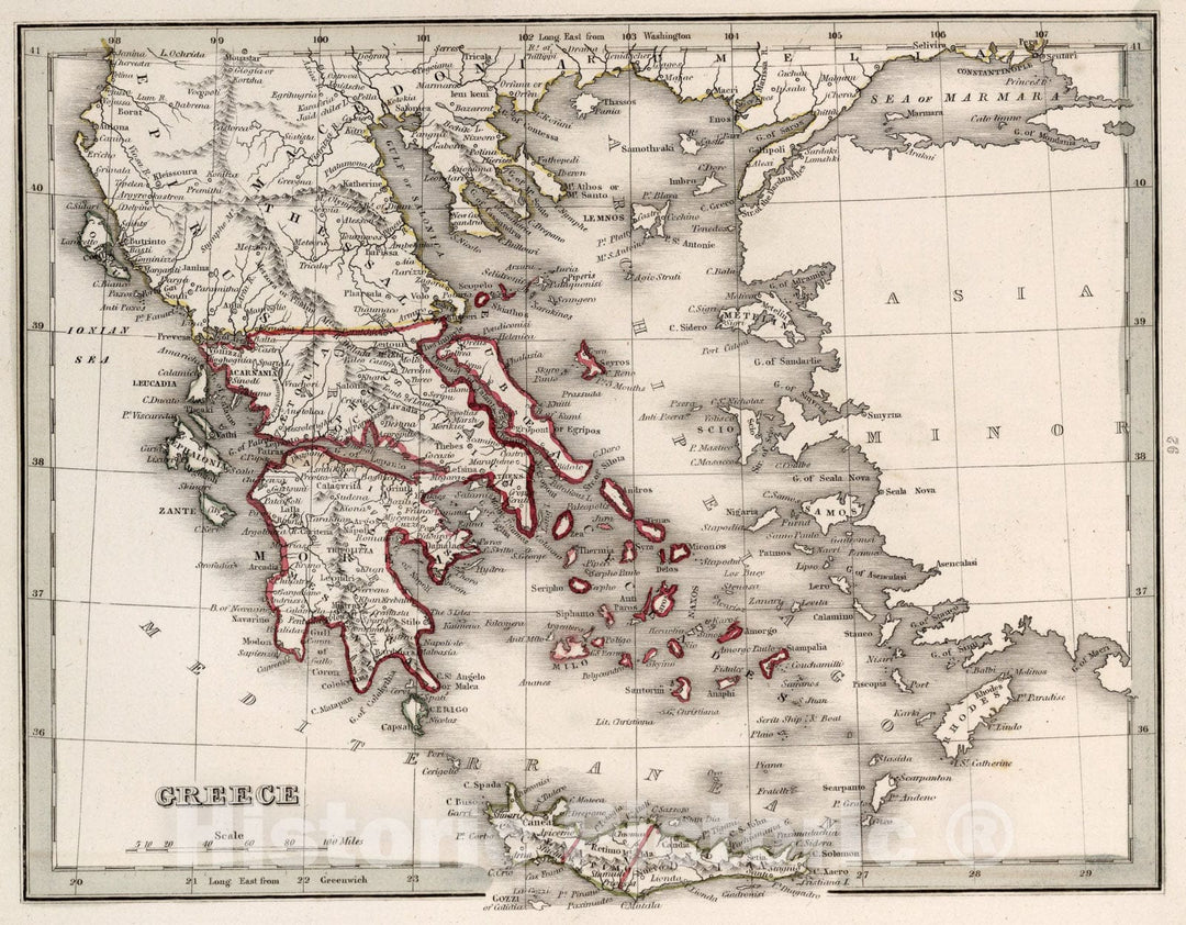 Historic Map : Greece, 1838, Vintage Wall Art