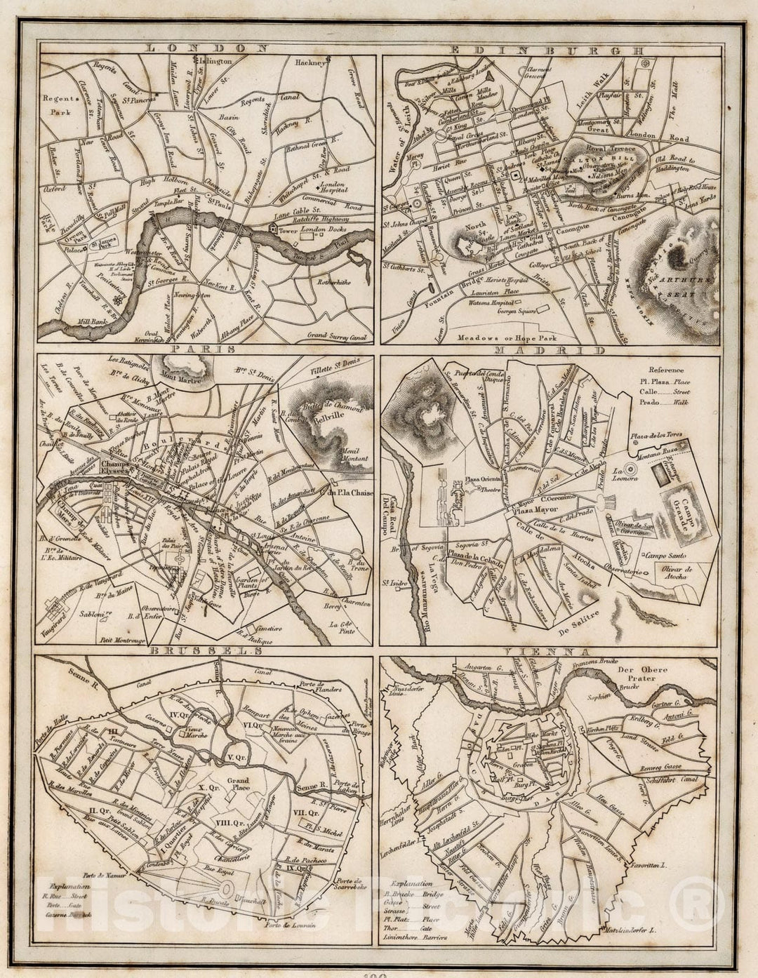 Historic Map : Map of cities of Europe, 1838, Vintage Wall Art