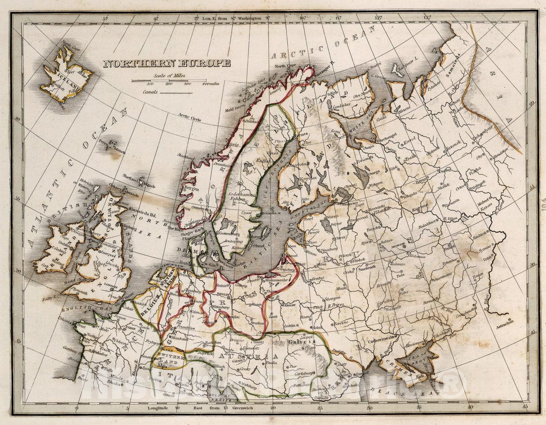 Historic Map : Northern Europe, 1838, Vintage Wall Art