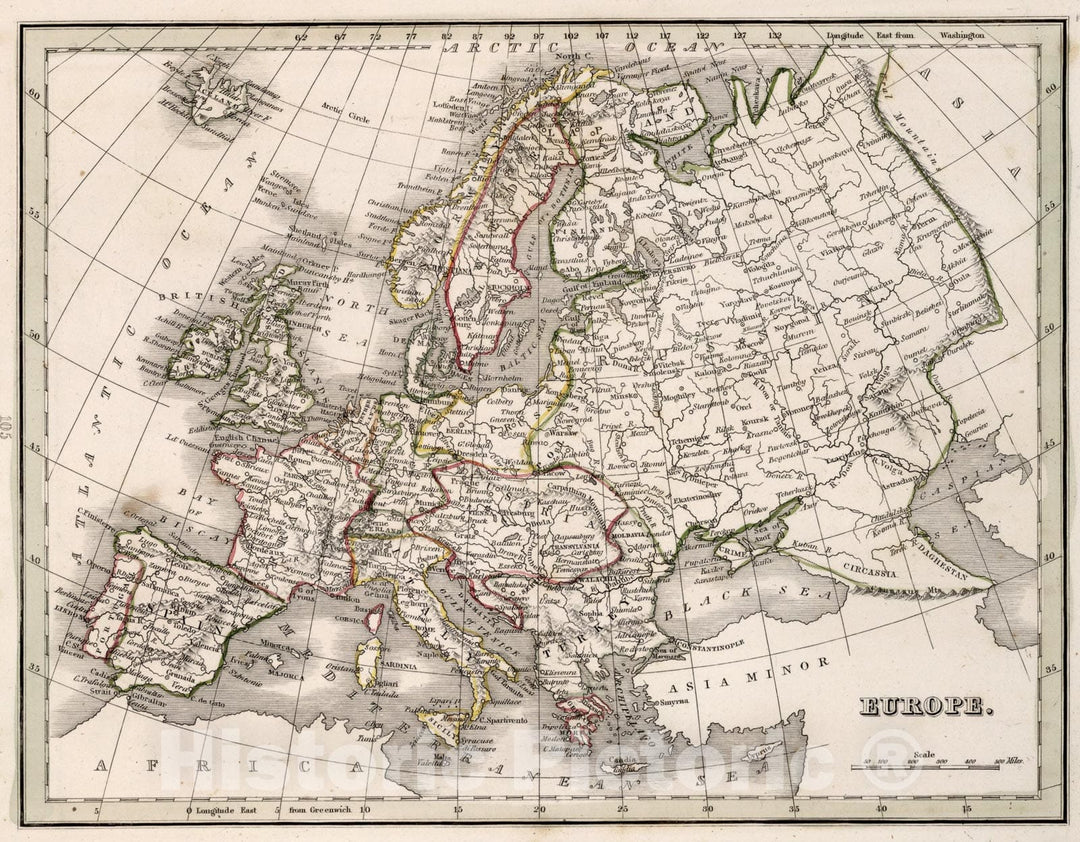 Historic Map : Europe, 1838, Vintage Wall Art