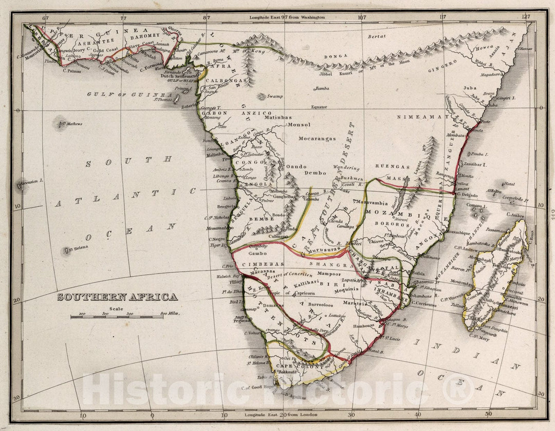 Historic Map : Southern Africa, 1838, Vintage Wall Art