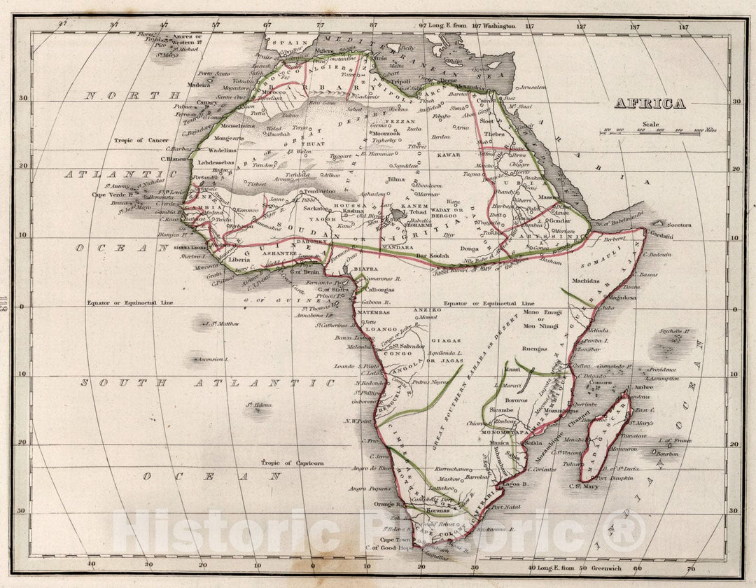 Historic Map : Africa, 1838, Vintage Wall Art