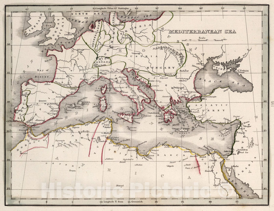 Historic Map : Mediterranean Sea, 1838, Vintage Wall Art