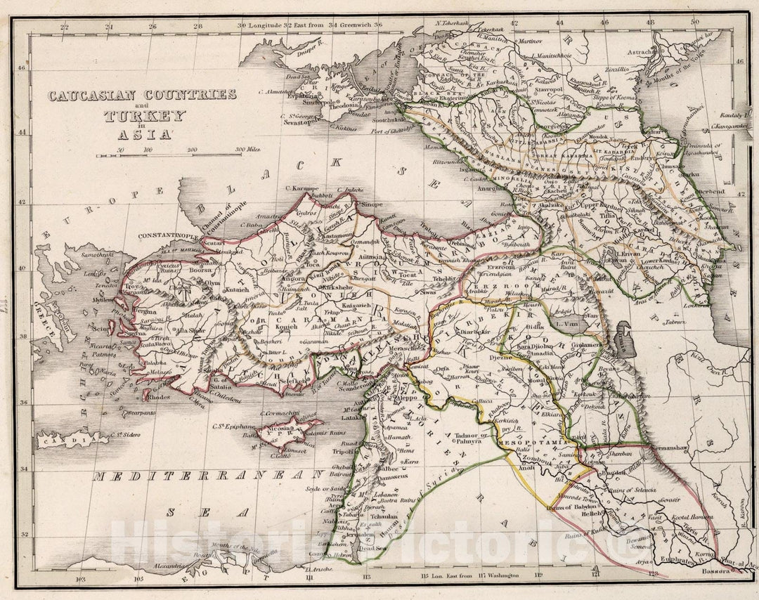 Historic Map : Caucasian Countries and Turkey in Asia, 1838, Vintage Wall Art