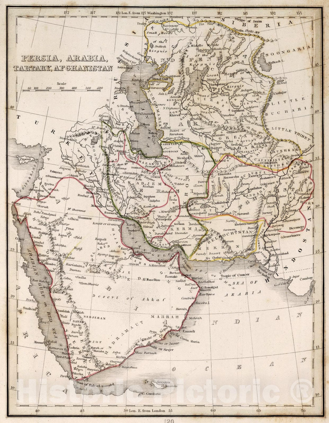 Historic Map : Persia, Arabia, Tartary, Afghanistan, 1838, Vintage Wall Art