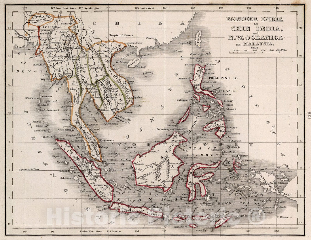 Historic Map : Further India or Chin India and N.W. Oceanica or Malaysia, 1838, Vintage Wall Art