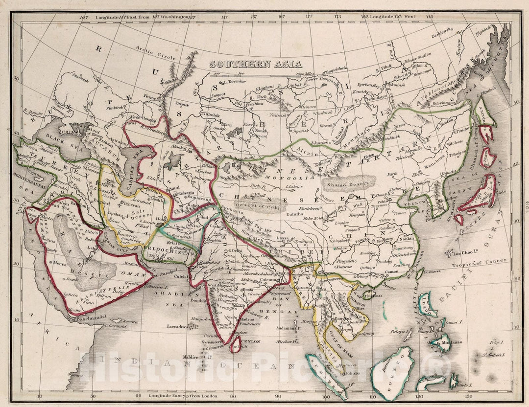 Historic Map : Southern Asia, 1838, Vintage Wall Art