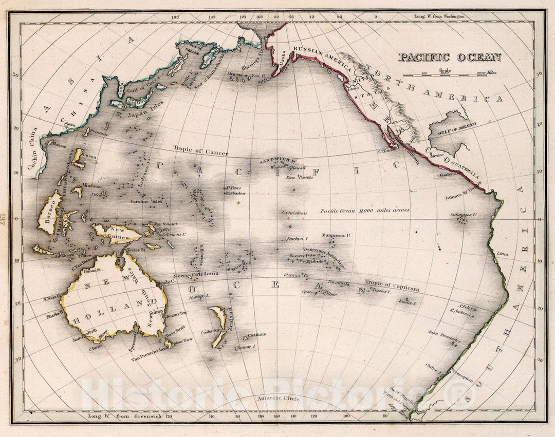 Historic Map : Pacific Ocean, 1838, Vintage Wall Art