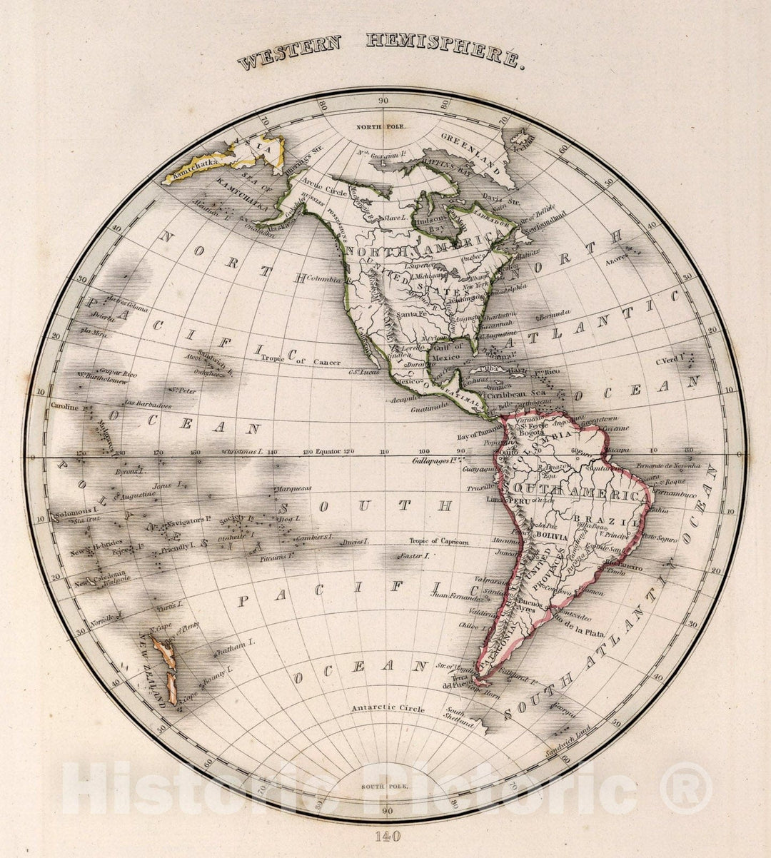 Historic Map : Western Hemisphere, 1838, Vintage Wall Art